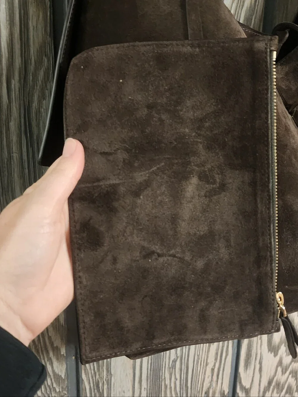 Strathberry Dark Brown Suede Hobo Bag with Detachable Pouch